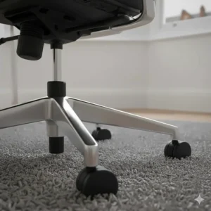 Durable dual-wheel hooded castors suitable for both carpet and hard floors in British offices.