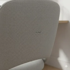 Close-up shot of the high-quality grey textured fabric on a modern armless office chair.