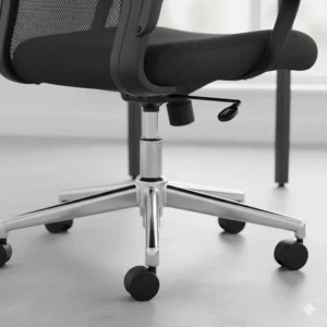 Sturdy five-star swivel base with hooded castors on a mesh office chair under £200.