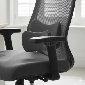 Close-up of an adjustable lumbar support system on a budget-friendly ergonomic desk chair for improved posture.