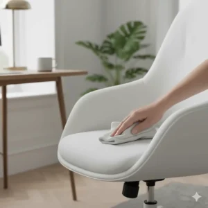 Detailed shot of high-quality white faux leather material that is easy to wipe clean with a damp cloth.