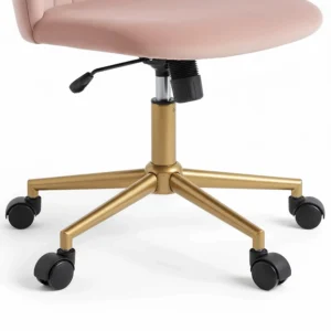 Under-seat view of a 360-degree swivel base and floor-friendly castors for a home office.