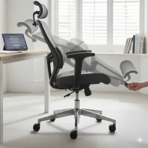 Side profile view demonstrating the tilt and recline mechanism on a budget-friendly workstation chair.