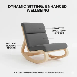 A wooden rocking kneeling chair designed to encourage micro-movements and blood flow during the working day.