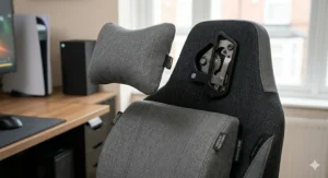A comfortable floor rocker gaming chair positioned in front of a 4K television for console gaming.