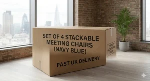 A set of 4 meeting room chairs boxed and ready for fast UK mainland delivery.