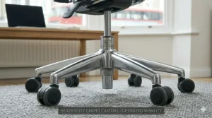 Durable swivel chair castors suitable for British carpets, providing easy mobility without physical exertion.