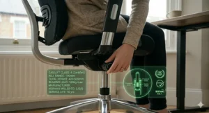 A cross-section of high-density cold-cured foam in a seat base, designed for long-term comfort and hip support during gaming sessions.