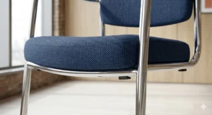 Detailed view of the upholstered padded seat and breathable backrest on a set of 4 meeting room chairs.