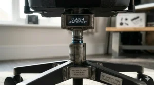 Close-up of a Class 4 hydraulic gas lift used in sturdy gaming chairs for big and tall gamers.