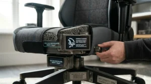 Cross-section illustration of high-density cold-cure foam padding used in premium gaming chairs for long-term durability.