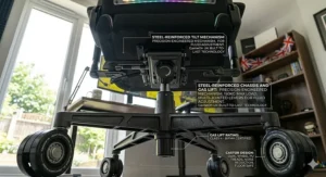 A series of RGB gaming chairs showing different static colour presets including blue, pink, and green.