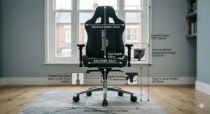 An underside view of a racing gaming chair featuring a reinforced steel base and smooth-rolling nylon casters suitable for carpets and hard floors.