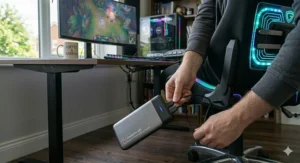 Technical illustration showing the height and width dimensions of an RGB gaming chair in centimetres.