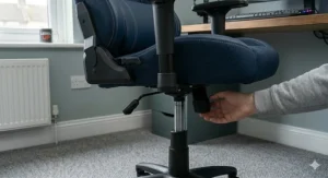 Alt text for image 4: Illustration of the gas lift mechanism on a blue gaming chair for customisable desk height.