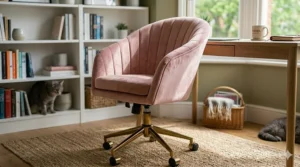 Ergonomic yet stylish Instagrammable desk chair providing lumbar support for a comfortable UK home workspace.