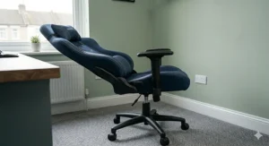 Alt text for image 9: Side view illustration showing a blue gaming chair reclined at a 135-degree angle for relaxing between matches.