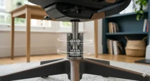 Detailed view of the smooth, friction-free swivel mechanism inside a silent office chair.