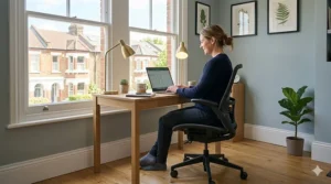 A small ergonomic chair perfectly sized for a box room or spare bedroom home office setup.