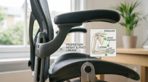 Focusing on adjustable armrests that help reduce shoulder and upper body tension, indirectly supporting hip alignment.