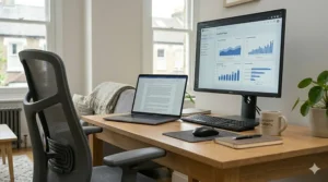 Person adjusting the height of office chair armrests for better posture and reduced strain.