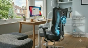 Illustration of adjustable lumbar support on an office chair for coccyx pain.