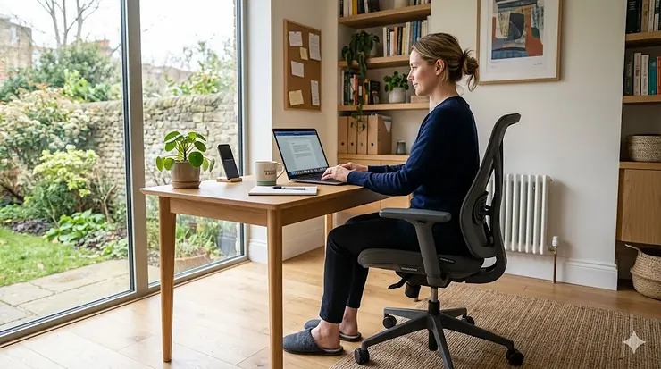 A premium, ergonomic posture correcting chair designed for UK home offices, featuring lumbar support and adjustable settings. posture correcting chair