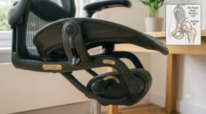 An ergonomic chair featuring breathable mesh fabric for improved comfort during long working hours in the office.