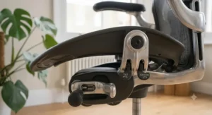 A fully adjustable office chair positioned at an optimal height to ensure feet remain flat on the floor.