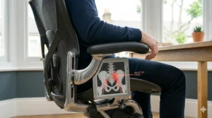 A visual diagram showing optimal weight distribution on an ergonomic seat for sciatica prevention.