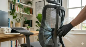 Modern office chair featuring adjustable lumbar support and headrest.