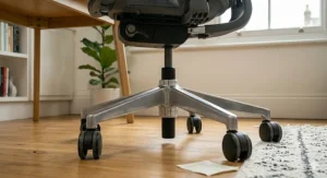 Sturdy five-star base swivel office chair with headrest.