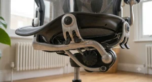 An office chair with a dynamic tilt mechanism to promote movement and circulation throughout the working day.