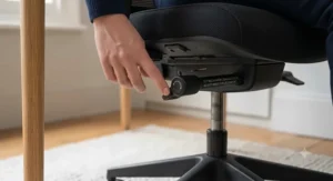Office chair tilt mechanism being used to shift weight and improve blood flow to legs during the workday.