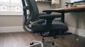 Fully adjustable 4D armrests on an office chair designed for over 6ft users to reduce shoulder strain.