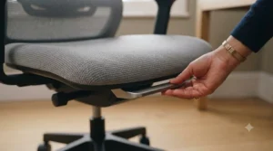 Demonstration of seat depth adjustment for personalised ergonomic support.