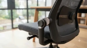 Demonstrating the range of movement of a backrest with integrated dynamic lumbar support.