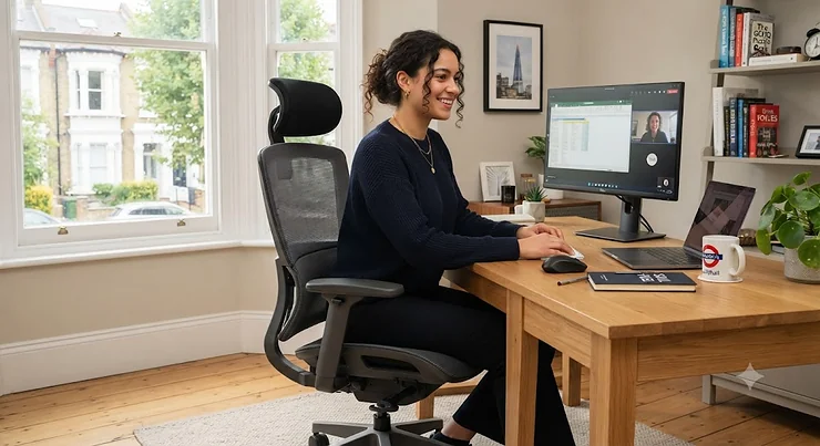 Sleek ergonomic office chair with a removable headrest for customisable neck support. office chair with removable headrest