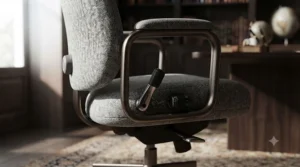 Close-up of a gas-lift lever demonstrating seat height adjustment on a petite office chair.