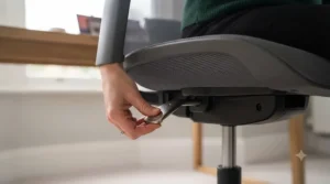 Height-adjustable office chair helping pregnant employees maintain correct posture at their desk.