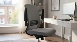 Contemporary grey office chair with flip-up armrests suitable for professional UK workplaces.