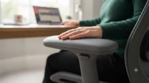 Ergonomic office chair with cushioned padded armrests for added comfort during late pregnancy.