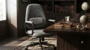 Premium black leather petite executive office chair with a lower seat height and polished base.