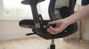 Close-up of smooth-gliding castors on an office chair base, ensuring easy movement around a standard UK workstation.