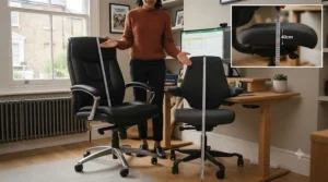 Visual comparison showing the scale difference between a standard office chair and a petite office chair.