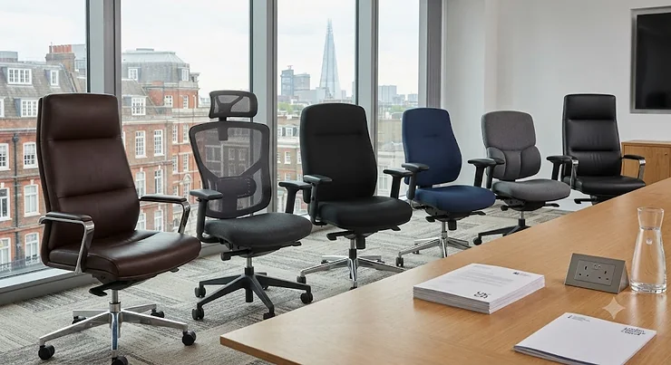 Selection of the best heavy duty office chairs aligned in a professional UK boardroom