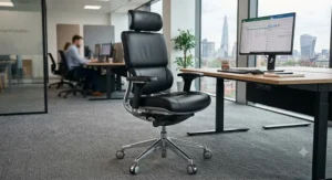 Black leather executive office chair built for big and tall users with high weight capacity
