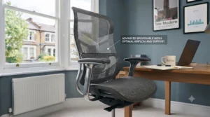 Modern mesh-backed wide seat office chair designed for cool airflow and daily comfort during long working hours.