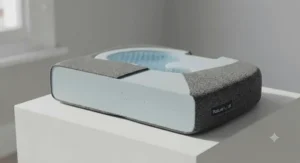 Breathable cooling gel seat cushion placed on a modern mesh office chair for temperature control.