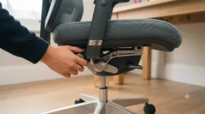 Side profile of a user demonstrating the synchro-tilt recline and lock mechanism on a robust office chair.